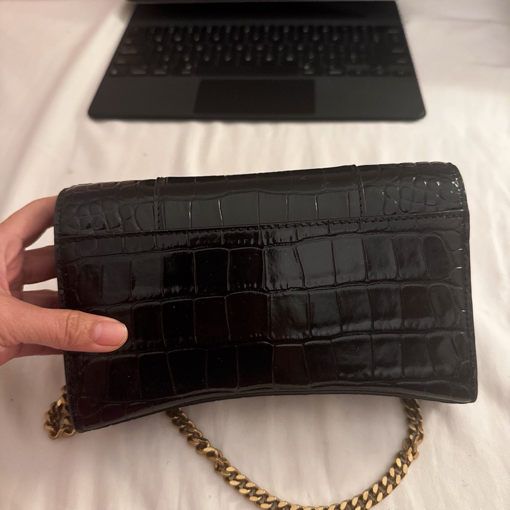 Balenciaga Black and Gold Croc-Embossed Clutch - Picture 5 of 6